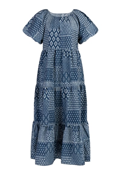 Dreimaster Maxi-jurk met korte mouwen Dames Donker marineblauwe print