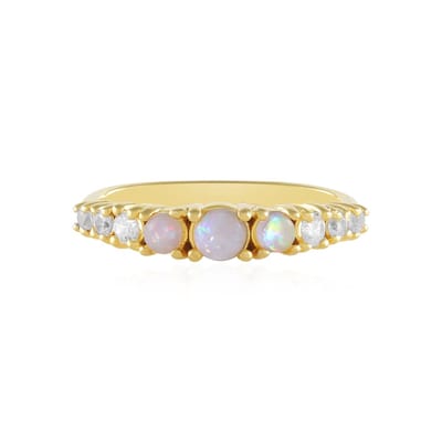 Cavill - Zilveren ring - 925 Sterling zilver verguld - Australische opaal 0.3 ct - Sprankelende Tanzaniaanse zirkonen 0.37 ct - Elegante cabochon ring