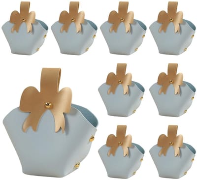 10 Pack PU Lederen Gift Snoep Zakken met Handvat Kleine Party Favor Boxes Blauw Herbruikbare Mini Gift Wrapping Treat Handtassen voor Bruiloft Doop Verjaardagsfeest Decoratie Benodigdheden