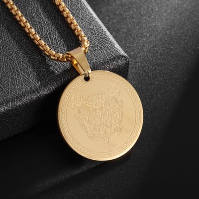 Populaire Européen et Américain Tête de Mouton Pendentif Mythologie Nordique Acier Inoxydable Simple Tendance Personnalisé Géométrique Collier gray