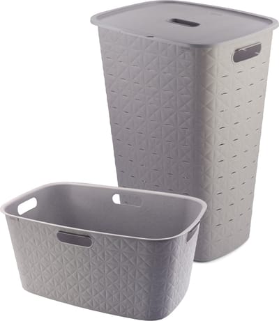 Curver Softex Wasmand met Deksel 56L + Wasmand 45L - Taupe