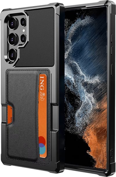 Geschikt voor Samsung S22 Ultra Pasjes houder Hoesje Case - Magnetisch Portemonnee Hoesje Cover - Zwart