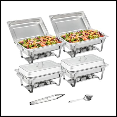 Catering Buffet Schalen - 4 Stuks - Warm Houden - Luxe Roestvrijstalen Chafer - Met Grote Pannen - Catering Buffet Set - Food Warmer - Server