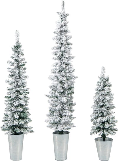 COSTWAY 3-delige kunstkerstboom met sneeuw, 90 + 120 + 150 cm, dennenboom, potlood met sokkel van metaal, kunstboom, kerstboom Kerstmis, voor thuis, kantoor, winkels, groen en wit