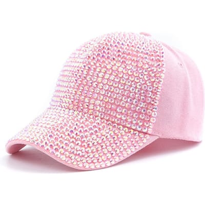 Nieuwe Vrouwen Diamond Inlay Cap Eenvoudige Effen Baseball Cap Vrouwelijke Verstelbare Casual Outdoor Streetwear Mode Hoed 56cm-60cm roze