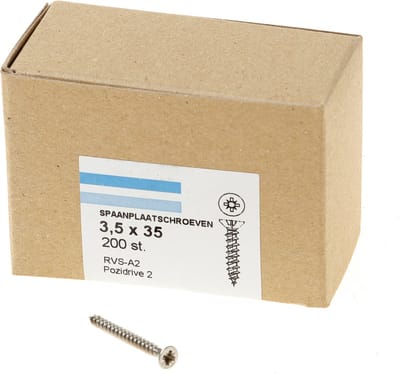Hoenderdaal Spaanplaatschroef RVS platverzonken kop PZ2 voldraad 3.5X35 (per 200 stuks)