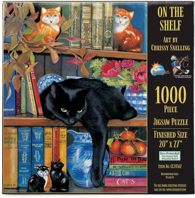 1000 Stukjes Puzzel: Zwarte Kat Op Boekenplank - Uitdagend Puzzel voor Volwassenen