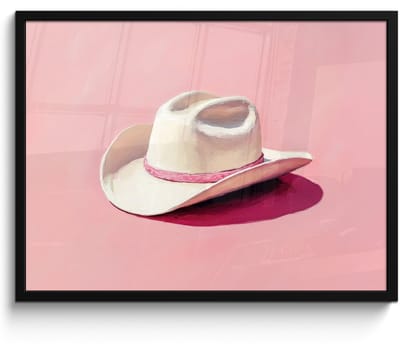 Poster in lijst - Fotolijst 70x50 cm - Posters - Zomers - Hoed - Roze - Posterlijst zwart - Decoratie - Wanddecoratie woonkamer - Muurdecoratie slaapkamer