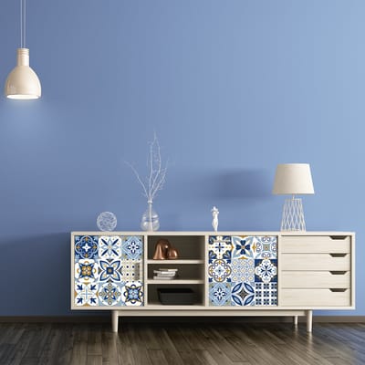 Meubeldecoratiestickers - Zelfklevende stickers voor keuken en woonkamer - 24 Laguna cementtegel meubelstickers - 24 stickers 15x15cm