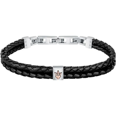 Maserati heren armband roestvrij staal, leer, gerecycled One Size Zwart 32024126