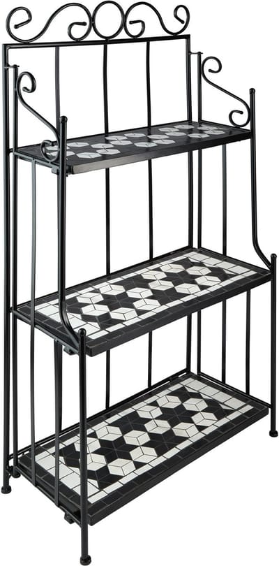 tectake® Mozaïek Plantentrap - Plantenrek voor Binnen en Buiten - 3 Planken met Gebogen Frame van Metaal - Plantenladder