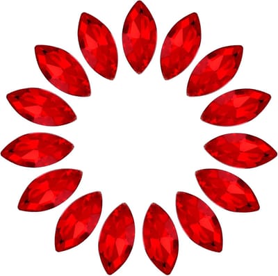 15 stuks strass-steentjes in de vorm van een paardenoog, 7 x 15 mm, strass-steentjes, puntige rug, voor het maken van sieraden, handwerk, kostuum, decoraties van kristal, rood