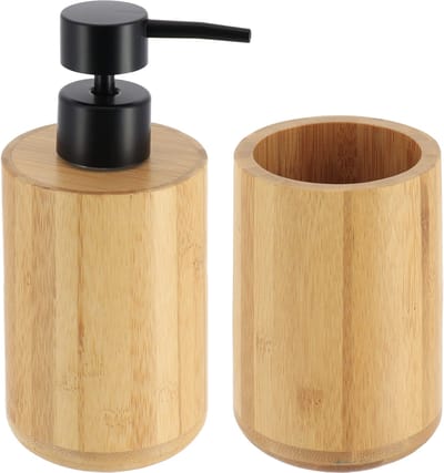 Tendance Zeeppompje en tandenborstel beker - Bamboe - zwart - 8 x 11/16 cm