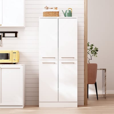 OKWISH Keukenkast Voorraadkast – Hoogglans Wit – 76x42x180 cm – 4 Deuren – Verstelbare Planken – Ruimtebesparende Opbergruimte – MDF