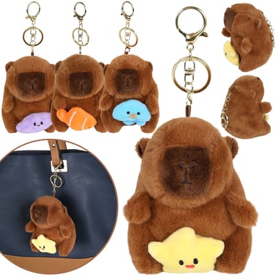Tasbedeltje CABYBARA, PLUCHE SLEUTELHANGER, rugzakbedeltje 13 cm