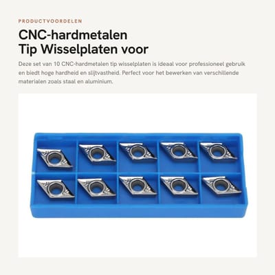Dailygoods- Wisselplaten 10 Stuks - CNC-Hardmetalen Tip - Draaigereedschap - Slijtvast - Corrosiebestendig - Geschikt voor Non-Ferro Metalen - Snijplaten