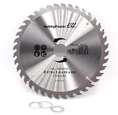 Cirkelzaagblad Hardmetaal 216x30mm voor Hout - 40 Tanden + Reduceerringen