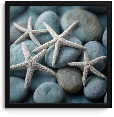 Poster in lijst - Fotolijst 40x40 cm - Posters - Zeesterren - Stenen - Wit - Posterlijst zwart - Decoratie - Wanddecoratie woonkamer - Muurdecoratie slaapkamer
