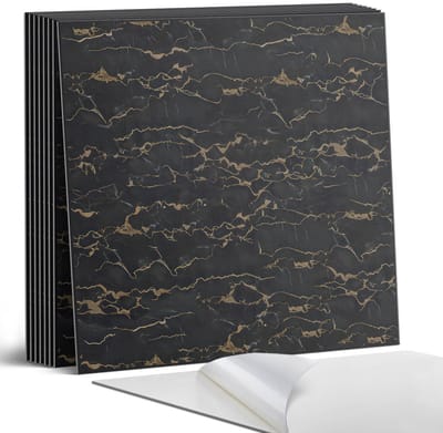 Coloray Plaktegels - Elegant marmerpatroon Portugese Tegels - 30 cm x 30 cm - Zwart Plaktegels - 9 stuks - Vierkant PVC Tegels - Plaktegels Keuken - Zelfklevende Vloertegels - Vinyltegels Vloer Zelfklevend - Zelfklevende Tegels