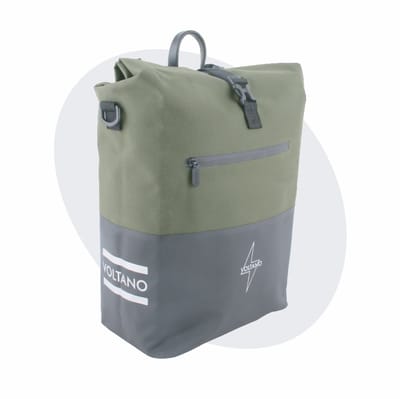 Voltano Enkele Fietstas Rolltop Reflective Special Edition - Zwart / Olijfgroen - 25 Liter - 100% Waterdicht - Inclusief Extra Beugels Voor E-bike - Fietstassen Electrische Fietsen