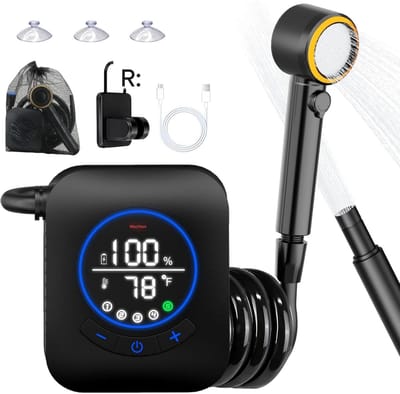 GELLDG Campingdouche - Draagbare douche - Campingdoucheset - Oplaadbaar - Elektrische douchepomp - Met slim display en 4 douchestanden - Geschikt voor buiten, kamperen en huisdieren