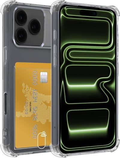 Hoesje Geschikt voor iPhone 17 Pro / 18 Pro - Met Pashouder en Kaarthouder - Telefoon Hoes Shockproof - Siliconen Case - Back Cover - Shock Proof - Pasjes Houder - Transparant