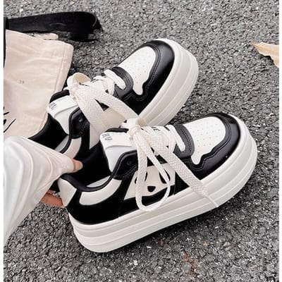 Kleine Witte Schoenen Kinderen Lente en Herfst Nieuw Ins Trendy Dikke Zool Veelzijdig Ademend Casual Student Board Schoenen 40 zwart