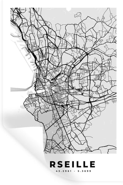 Muurstickers - Sticker Folie - Marseille - Plattegrond - Frankrijk - Kaart - Stadskaart - 20x30 cm - Plakfolie - Muurstickers Kinderkamer - Zelfklevend Behang - Zelfklevend behangpapier - Stickerfolie