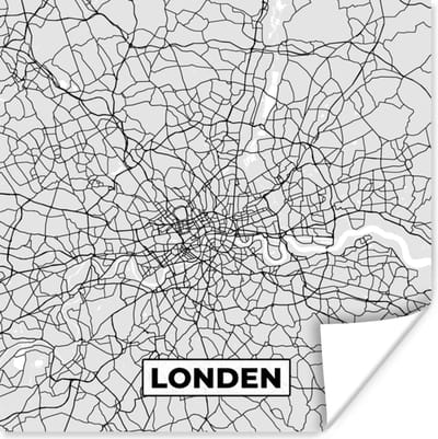Poster Londen - Stadskaart - Plattegrond - Zwart Wit - Kaart - 100x100 cm XXL
