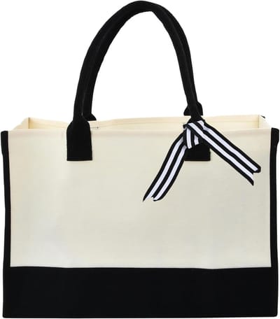 Canvas draagtas met grote capaciteit voor reizen en boodschappen - herbruikbare handtas voor vrouwen - ideaal voor strand - 43 x 30 x 20 cm