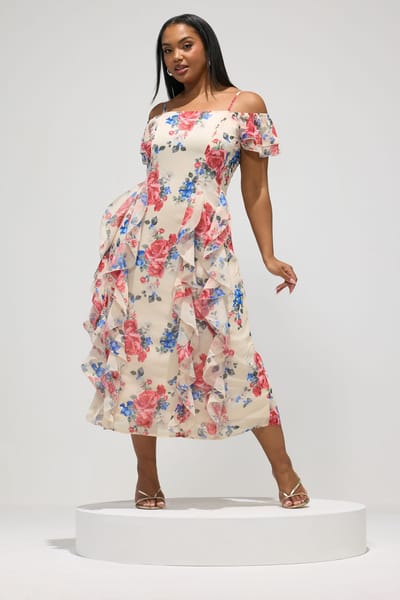 Yours London Witte Jurk Met Bloemenprint En Ruches Size 42