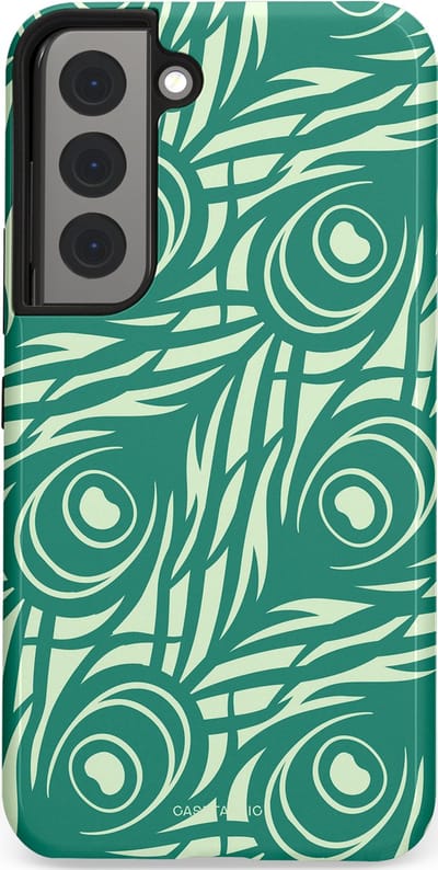 Casetastic hoesje geschikt voor Samsung Galaxy S22 - Dubbellaagse bescherming - Troste Turquoise Pauw Veren - Fashion Case - Turquoise Mintgroen Crème