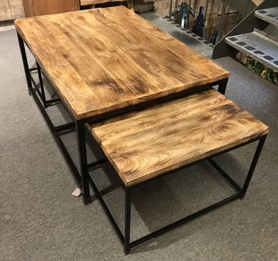 SENSE INDUSTRIËLE SALONTAFEL S/3 ZWART - TAFEL MUMBAI - SET VAN 3 - SALONTAFELSET 3 DELIG - HOUTEN KOFFIE TAFEL - MANGOHOUT