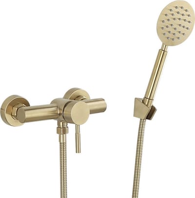 Luxe Badkamer Douchekraan Set Muur Montage Geborsteld Goud Douche Kop Kraan Set, badkamer Koud En Warm Water Bad En Douche Mixer Kraan