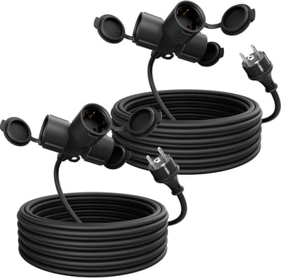 Verlengsnoer Buiten - Stroomkabel Outdoor - Tuin en Werk - IP44 Waterdicht - 10 Meter 3-voudig - Zwart