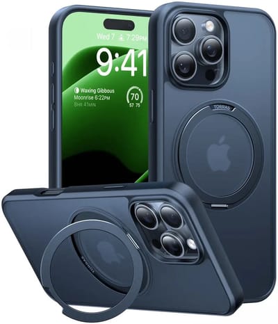 TORRAS Hoesje Geschikt voor Apple iPhone 16 Pro - UPro Ostand Pro - Compatibel met MagSafe - Back Cover met Magneet - 360° Draaibare Ring Standaard - Zwart