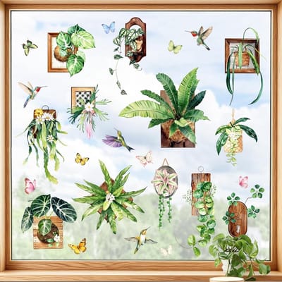 Dubbelzijdige Raamstickers met Varens en Groene Planten voor Thuis, Kantoor en Café - Decoratieve Beplanting en Natuurlijke Sfeer