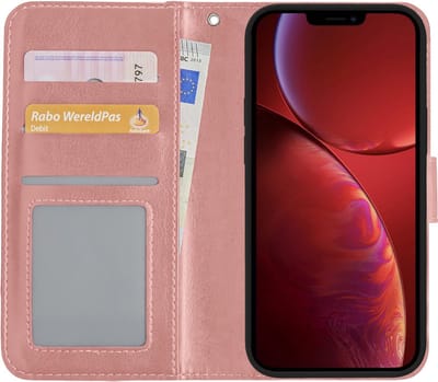 Hoesje - Met Pasjeshouder - Geschikt voor Apple iPhone 13 Mini - Luxe Bookcase Portemonee - Flip Case - Kunstleer Book Case - Flipcase - Book Cover - Walletcase - Portemonneehoes - Rosé goud