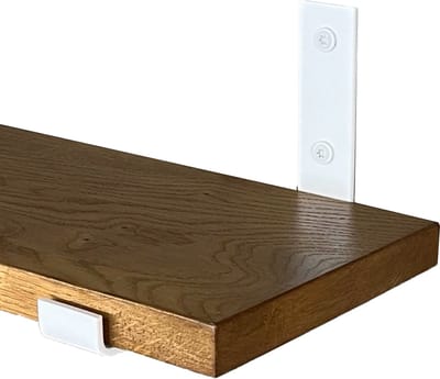 GoudmetHout® Wandplank Industrieel - 40 x 20 cm Muurplank - Donker Eiken Hout - Decoratie Wandrek & Boekenrek - Hangplank Keuken - Wall Shelf + 2 Mat Witte Plankdragers van Staal