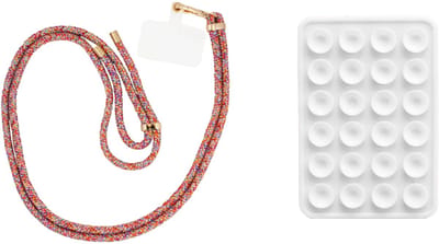 xoxo Wildhearts Telefoonkoord Easy Cord Regenboog & Goud + Telefoonsticker Stick On Me Square Wit – geschikt voor alle telefoonhoesjes