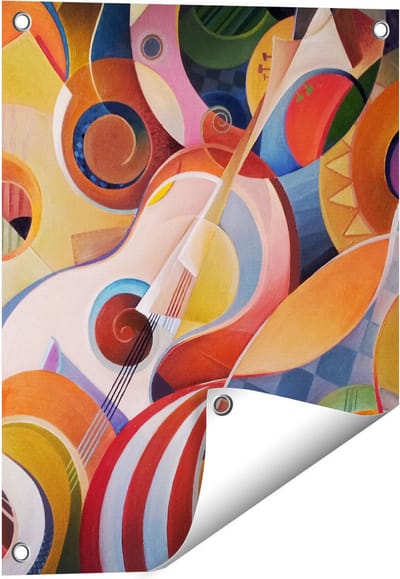 Gards Tuinposter Kleurrijke Gitaar Achtergrond - Abstract - 40x50 cm - Tuindoek - Tuindecoratie - Wanddecoratie buiten - Tuinschilderij