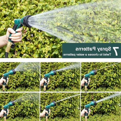 Hogedruk tuinsproeier met 7 sproeivormen, 100% metalen slangspuit voor druppelvrije irrigatie, ideaal voor planten, auto en huisdieren wassen