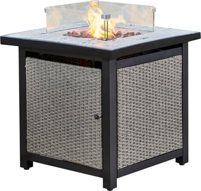 Teamson Home Vierkant Rotan Gas Vuurtafel - Met Windscherm, Lavastenen & Omslag