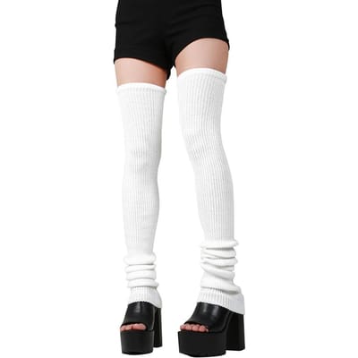 Printemps Automne Années 80 Femme Adulte 80% Acrylique 50/70/90cm Tricot Doux Jambières Longues Hautes Cuisses Haut Genoux Jambières Couleur Unie Length 50cm white