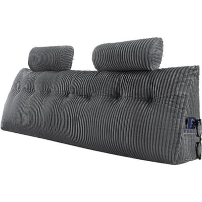 VEVOR Hoofdbordkussen Wigkussen (Kingsize) met 2 zijzakken en 2 hoofdsteunen, Bedwigkussen met wasbare flanellen doek, voor lezen, spelen, werken, grijs (1920 x 205 x 530 mm)