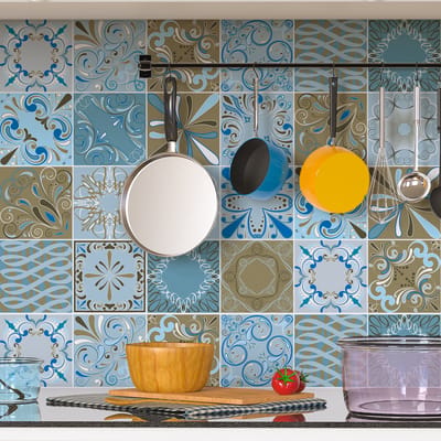 Tegelstickers voor de muur in keuken en badkamer - 30 cementtegelstickers, Azulejos Melbourne-stijl - 30 stickers, 20x20 cm