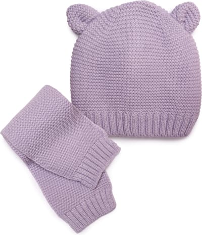 Sarlini - Sjaal en Muts met Oortjes 6-12 mnd Lila - 2 Delige Winter Set Baby