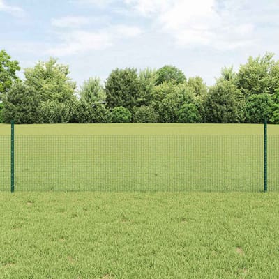 vidaXL - gelast - draadhek - met - palen - 10 - x - 0,5 - m - Gegalvaniseerd - staal - Groen