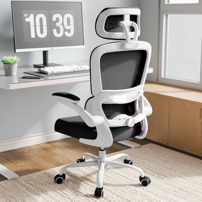 Ergonomische bureaustoel - Stoel met lendesteun - Comfortabel werken - Verstelbare rugleuning - 150 kg draagvermogen - Wit-zwart