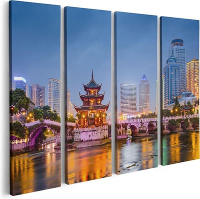 Artaza Canvas Schilderij Vierluik Rivier bij Stad Guiyang in China - 80x60 - Foto Op Canvas - Canvas Print